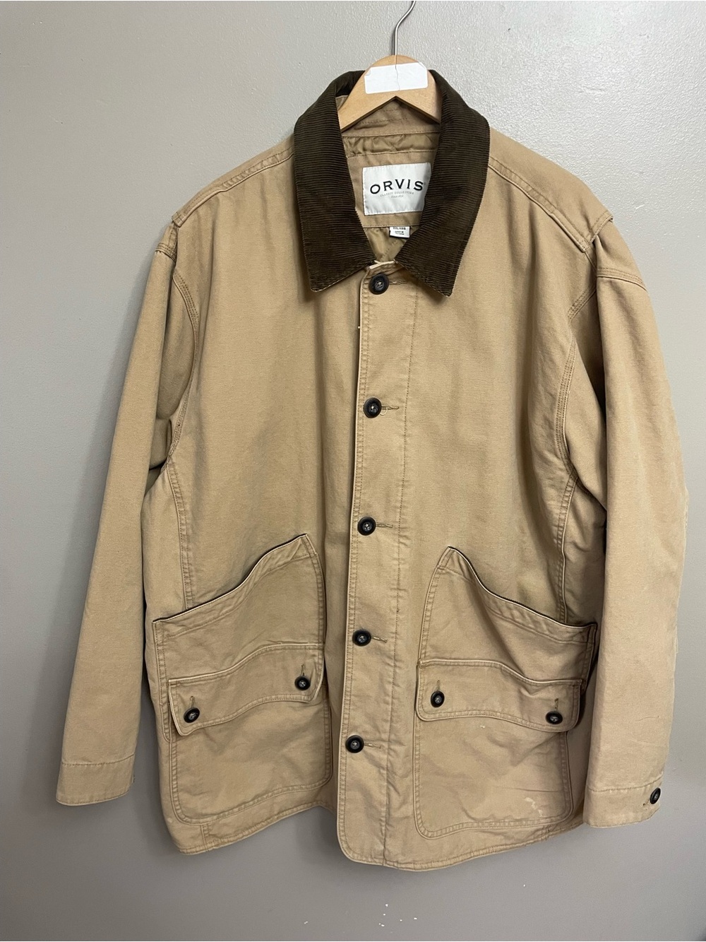 Orvis men’s XXL Tan Canvas Barn Coat Corduroy Collar Quilted chore Gorpcore